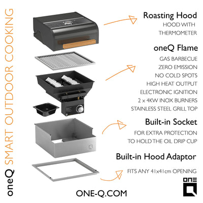oneQ Flame Built-in Set met Deksel | Inbouw gasbarbecue 30 mBar